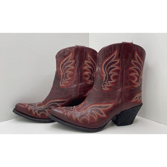 Ariat Women's Red Leather Pimento Chandler Western Boots Size 6.5B - Picture 1 of 6